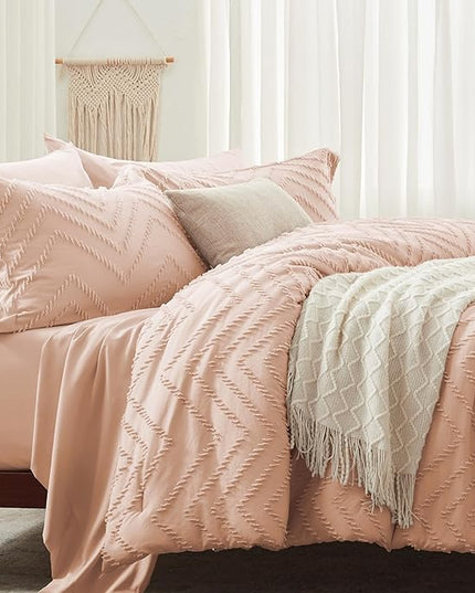 Anluoer Twin Comforter Set, Pink Tufted Bed in a Bag 5 Pieces with comforters and sheets, All Season Bedding Sets with 1 Comforter, 1 PillowShams, 1 Pillowcases, 1 Flat Sheet, 1 Fitted Sheet - LeafyLoom
