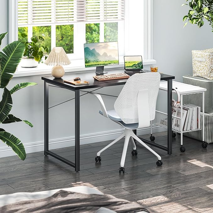 Coleshome 40 Inch Computer Desk, Modern Simple Style Desk for Home Office, Study Student Writing Desk, Black - LeafyLoom