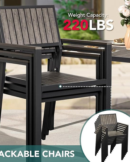 Pamapic Aluminum Outdoor Dining Set, Patio Dining Set for 8 with 6 Outdoor Stackable Chairs, Patio Table and Chairs Set with Plastic-Wood Table Top for Patio, Garden(Charcoal Gray) - LeafyLoom