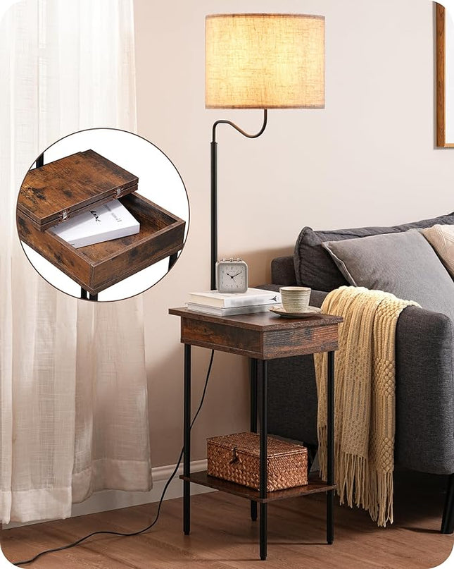 EDISHINE Floor Lamp with Table, Side Nightstand Light with 1 Drawer and 1 Shelf, Bedside Shelf Floor Lamp, Small End Table with Reading Lamp for Living Room Bedroom, Den - LeafyLoom