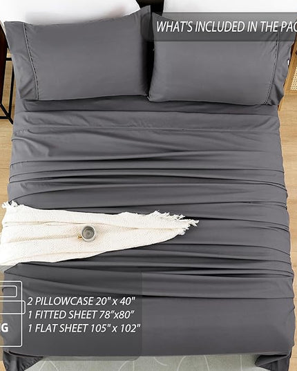 Whitney Home Textile King Sheet Set - 4 Piece Luxury Cooling Bed Sheets for King Size Bed, Silky Soft Sheets 16" Deep Pocket, Hotel Bedding Sheets and Pillowcases, Wrinkle Free Oeko-Tex Sheets - LeafyLoom