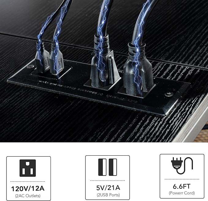 Clikuutory Modern Black 63 inch Metal TV Stand with LED Lights and Power Outlets for 40 50 55 60 65 70 Inch TVs, 3 Tier Television Stands with Entertainment Center and Storage for Living Room, Bedroom - LeafyLoom