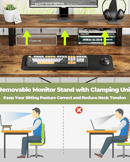 Homieasy L Shaped Computer Desk with Storage File Drawer, Reversible Home Office Desk with Recessed Power Strip and Led Strip, Corner Gaming Desk Work Study Table with Monitor Stand, Rustic Brown - LeafyLoom