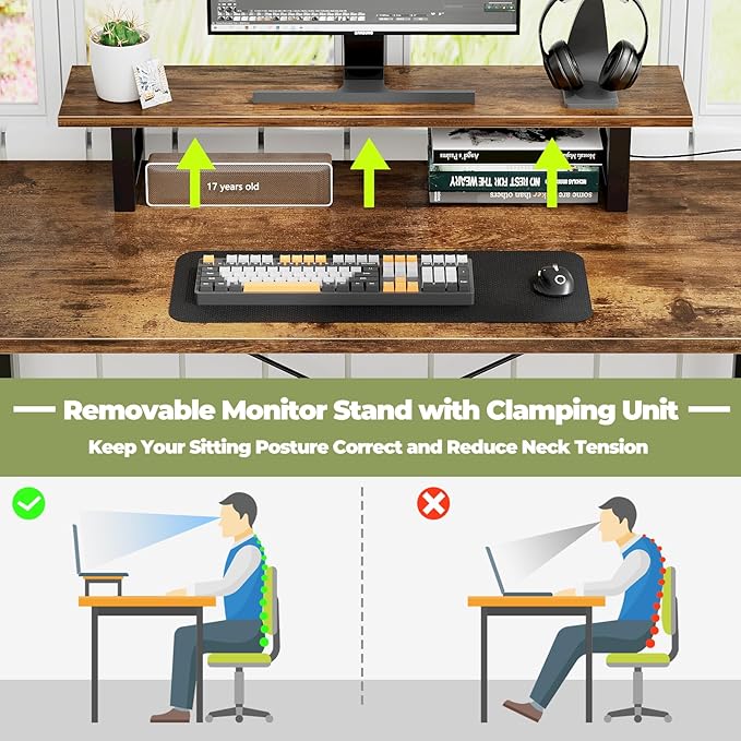 Homieasy L Shaped Computer Desk with Storage File Drawer, Reversible Home Office Desk with Recessed Power Strip and Led Strip, Corner Gaming Desk Work Study Table with Monitor Stand, Rustic Brown - LeafyLoom