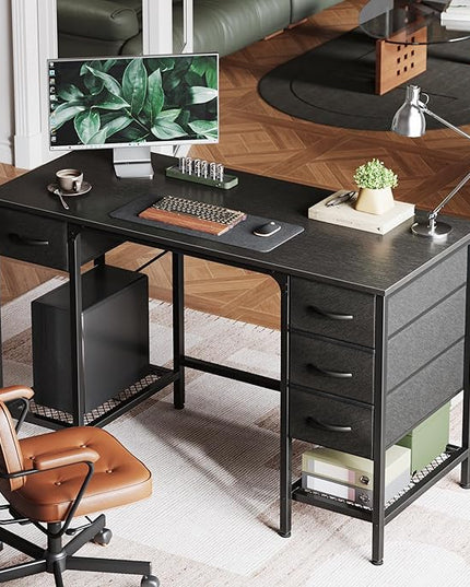 47 Inch Computer Desk with 4 Drawers, Office Desk with Mesh Shelf, Gaming Desk, Large Storage, Writing Desk Work Desk for Home Office, Study, Bedroom, Work from Home, Black - LeafyLoom