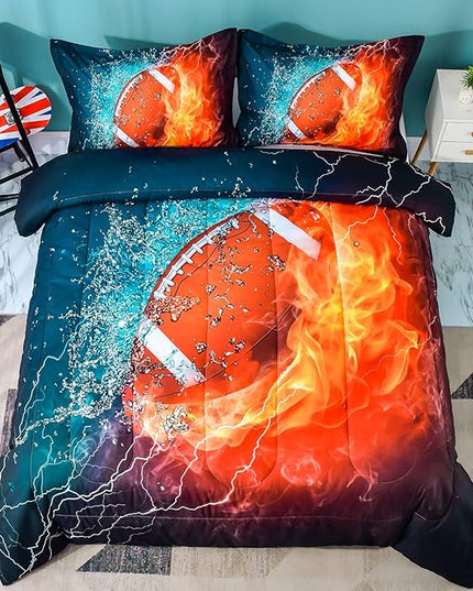 Andency Football Comforter Set Twin(66x90 Inch), 2 Pieces(1 Football Comforter, 1 Pillowcase) Sport Microfiber Comforter Set Bedding Set for Kids Boys Teens - LeafyLoom