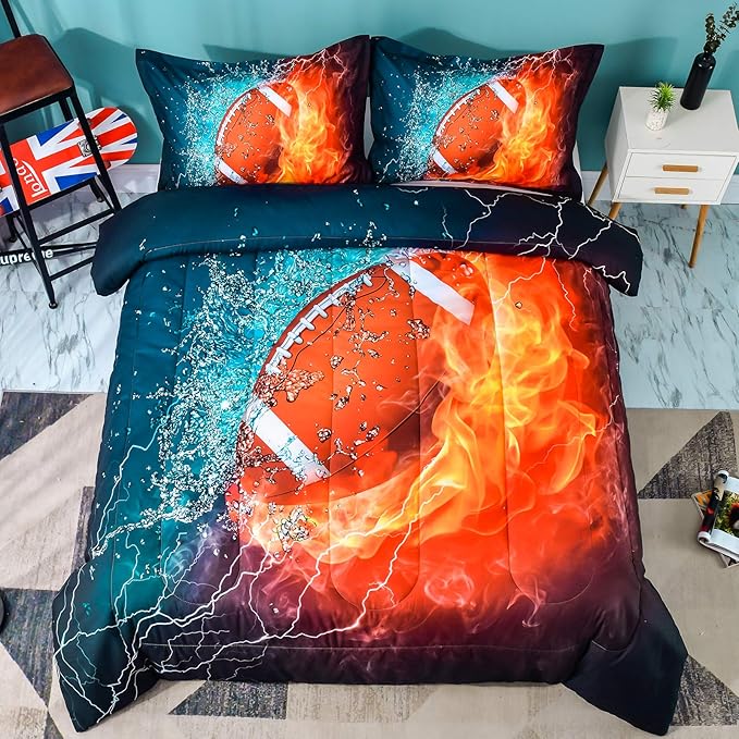 Andency Football Comforter Set Twin(66x90 Inch), 2 Pieces(1 Football Comforter, 1 Pillowcase) Sport Microfiber Comforter Set Bedding Set for Kids Boys Teens - LeafyLoom