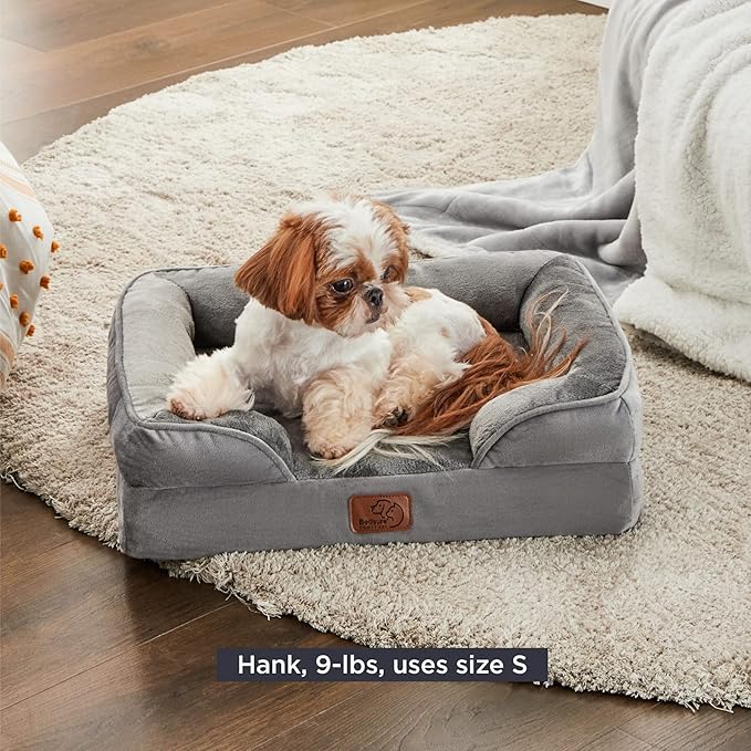 Bedsure Cat Beds for Indoor Cats - Washable Bolster Dog Sofa Beds for Extra Small Dogs, Supportive Foam Pet Couch Bed with Removable Washable Cover, Waterproof Lining and Nonskid Bottom, Grey BEDSURE