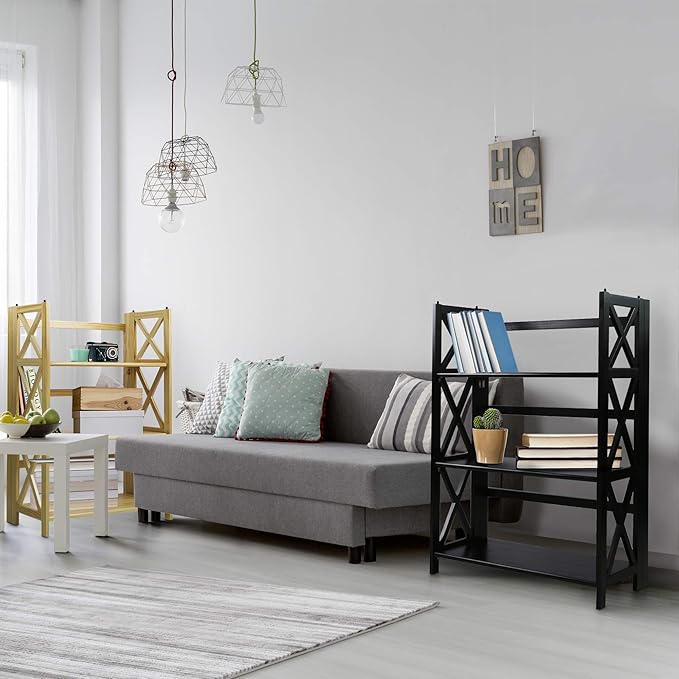 Casual Home Montego 3-Shelf Folding Bookcase, Black - LeafyLoom