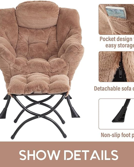 Cozy Lazy Chair and Ottoman, Large Contemporary Accent Lounge Chair Set, Leisure Upholstered Reading Armchair for Bedroom, Living Room, Dorm Rooms, Office - LeafyLoom