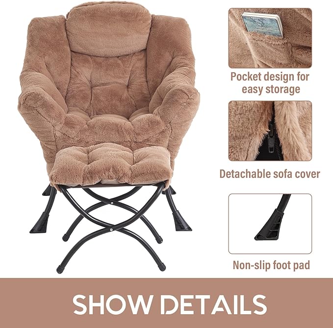 Cozy Lazy Chair and Ottoman, Large Contemporary Accent Lounge Chair Set, Leisure Upholstered Reading Armchair for Bedroom, Living Room, Dorm Rooms, Office - LeafyLoom