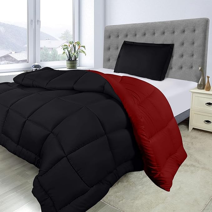 Utopia Bedding Twin Comforter Set Kids with 1 Pillow Sham, Bedding Comforter Sets, Down Alternative Reversible Black/Red Comforter, Soft and Comfortable, Machine Washable - LeafyLoom