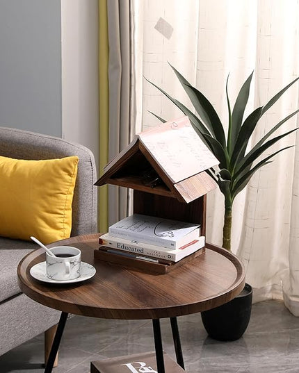 Floating Bedside Wood Bookshelf, Triangle Book Page Holder, Wooden Simple Bookcase for Bedroom Nightstand Library Office or Wall Decor Storage (Brown - LeafyLoom