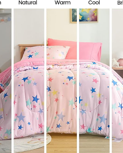 SLEEP ZONE Kids Comforter Set, Jersey Knit 3 Pieces Bedding Set for Girls, Soft, Breathable, Washable, Easy Care (Colorful Stars, Full/Queen) - LeafyLoom