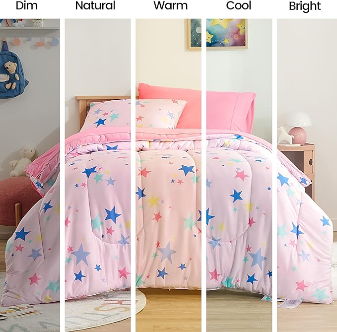 SLEEP ZONE Kids Comforter Set, Jersey Knit 3 Pieces Bedding Set for Girls, Soft, Breathable, Washable, Easy Care (Colorful Stars, Full/Queen) - LeafyLoom