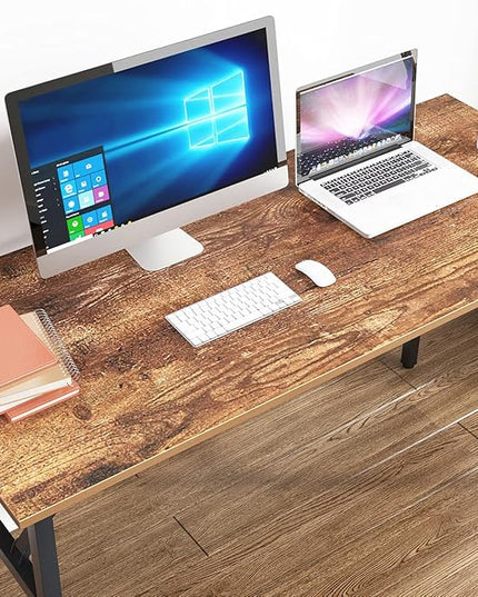 SogesGame Computer Desk,55 Inch Modern Simple Style Folding Tables,Home Office Writing Desk, Space Saving Foldable Table, No Install Needed, Retro Black - LeafyLoom