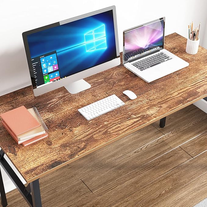 SogesGame Computer Desk,55 Inch Modern Simple Style Folding Tables,Home Office Writing Desk, Space Saving Foldable Table, No Install Needed, Retro Black - LeafyLoom