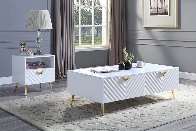 NicBex Coffee Table Wooden Coffee Table with Storage Rectangle Center Tables with Drawers Dining Table for Living Room, Dining Room, Office, and Bedroom,53" W, White - LeafyLoom
