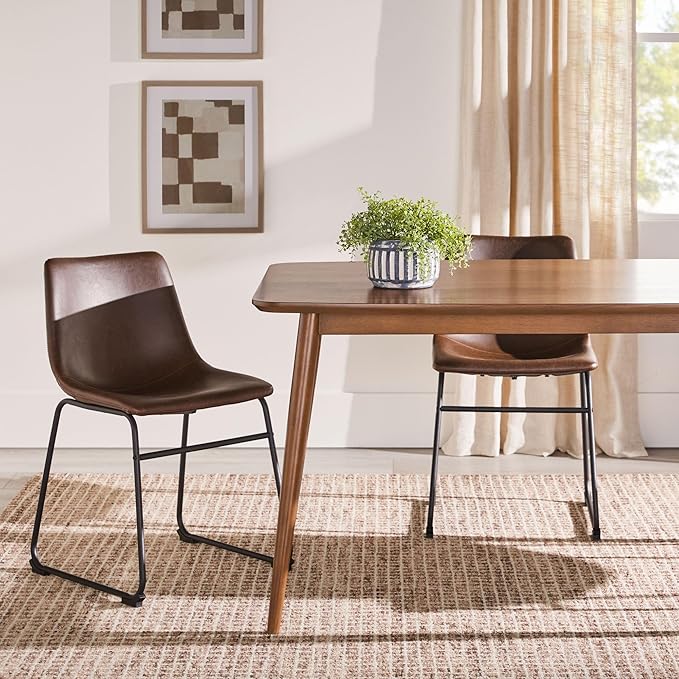 Walker Edison Mid-Century Modern Solid Wood Tapered-Leg Dining Table, 59 Inch, Walnut - LeafyLoom