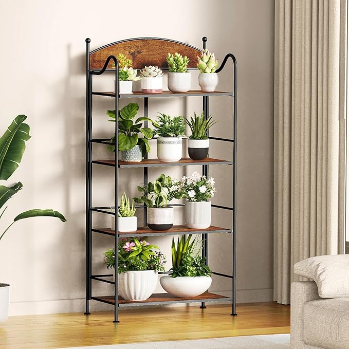 Folding Bookshelf No Assembly, 4 Shelf Black Folding Bookcase with Sturdy Metal Frame, Vintage Open Standing Collapsible Shelves for Bedroom, Living Room, Home Office Organization - LeafyLoom