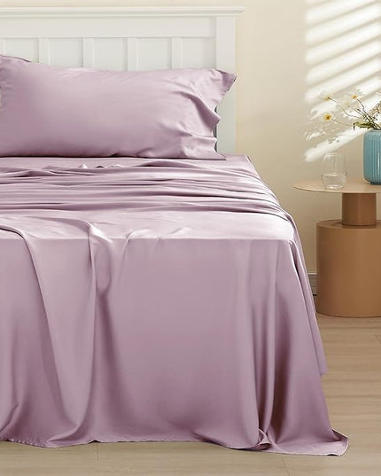 Bedsure Twin XL Sheet Set Dorm Bedding, Cooling Sheets Twin Extra Long Sheets, Rayon Derived from Bamboo, Deep Pocket Up to 16", Hotel Luxury Silky Bedding Sheets & Pillowcases, Lavender - LeafyLoom