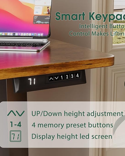 Electric Standing Desk 60 Inch, Ergonomic Height Adjustable Table with T-Shaped Metal Bracket Modern Computer Workstations for Home Office, Rustic Brown - LeafyLoom