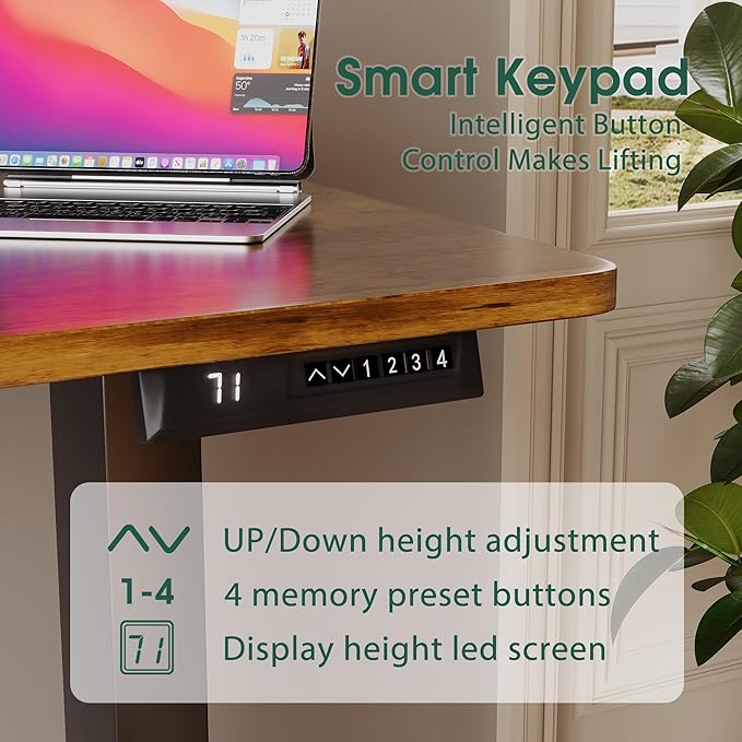 Electric Standing Desk 60 Inch, Ergonomic Height Adjustable Table with T-Shaped Metal Bracket Modern Computer Workstations for Home Office, Rustic Brown - LeafyLoom