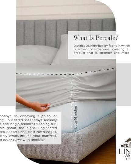 100% Cotton Percale Sheets Twin Size, Silver, Deep Pocket, 3 Pieces Sheet Set - 1 Flat, 1 Deep Pocket Fitted Sheet and 1 Pillowcase, Crisp Cool and Strong Bed Linen - LeafyLoom
