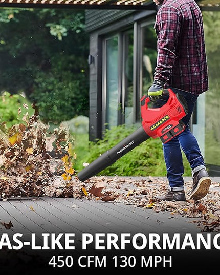 PowerSmart 40V Cordless Leaf Blower, Powerful 450CFM 130MPH Performance with 2X 2.0Ah Batteries & Chargers Included, for Quick & Easy Lawn Care (DB2201B) - LeafyLoom