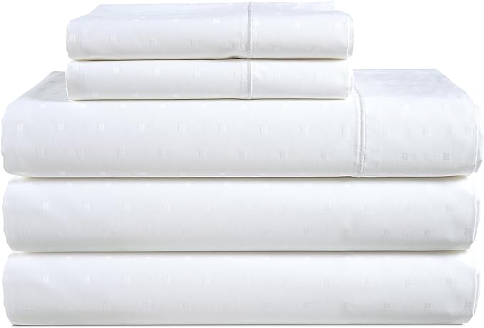 LANE LINEN Split King Sheets for Adjustable Beds - 1000 Thread Count 5PC Sheets Set, 100% Egyptian Cotton, Cool Breathable & Soft, 2 Fitted Fits Upto 16" Deep Pockets - Swiss Dot - White - LeafyLoom