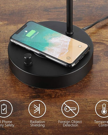 Wireless Charging Desk Lamp – Table Lamp with USB Port and Wireless Charging Pad, Bedside Lamp for Office Bedroom Living Room College Dorm - LeafyLoom