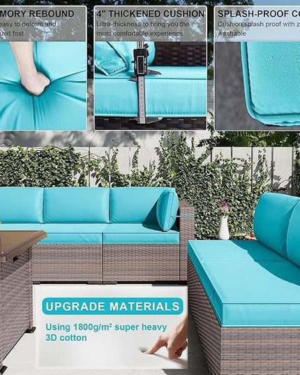 Kullavik 13PCS Outdoor Patio Furniture Set with 43" 55000BTU Gas Propane Fire Pit Table PE Wicker Rattan Sectional Sofa Patio Conversation Sets,Blue - LeafyLoom