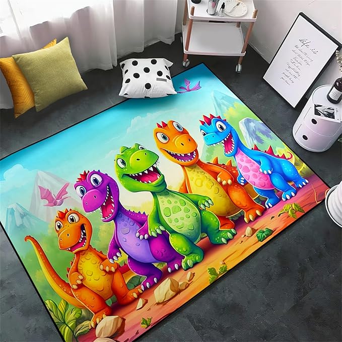 Dinosaur Carpet for Boys Room - Dinosaur Rugs for Boys Bedroom Cartoon Dinosaur Rug Kids Rugs for Bedroom Cute Dinosaur Area Rug for Living Room Bedroom Kids Room,4'×5' - LeafyLoom