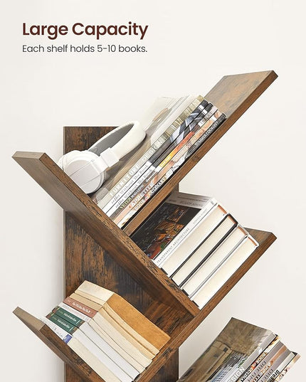 VASAGLE Tree Bookshelf, 9-Tier Bookcase, Large Bookshelf, Space-Saving Corner Shelf, Book Tree, Holds Books, CDs, Games, for Bedroom, Living Room, Home Office, Rustic Brown ULBC11BX - LeafyLoom
