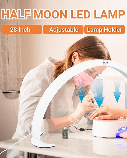 Jectse Half Moon Desk Lamp, 28 Inch Nail Desk Lamp LED Half Moon Light Nail Light with 10 Brightness and 7 Colors, Dimmable Half Moon Lamp for Nails Lash Extension Tattoo (US Plug) - LeafyLoom