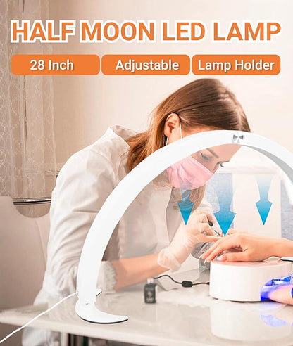 Jectse Half Moon Desk Lamp, 28 Inch Nail Desk Lamp LED Half Moon Light Nail Light with 10 Brightness and 7 Colors, Dimmable Half Moon Lamp for Nails Lash Extension Tattoo (US Plug) - LeafyLoom
