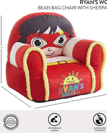 Idea Nuova Ryan's World Plush Bean Bag Chair with Sherpa Trim Red - LeafyLoom