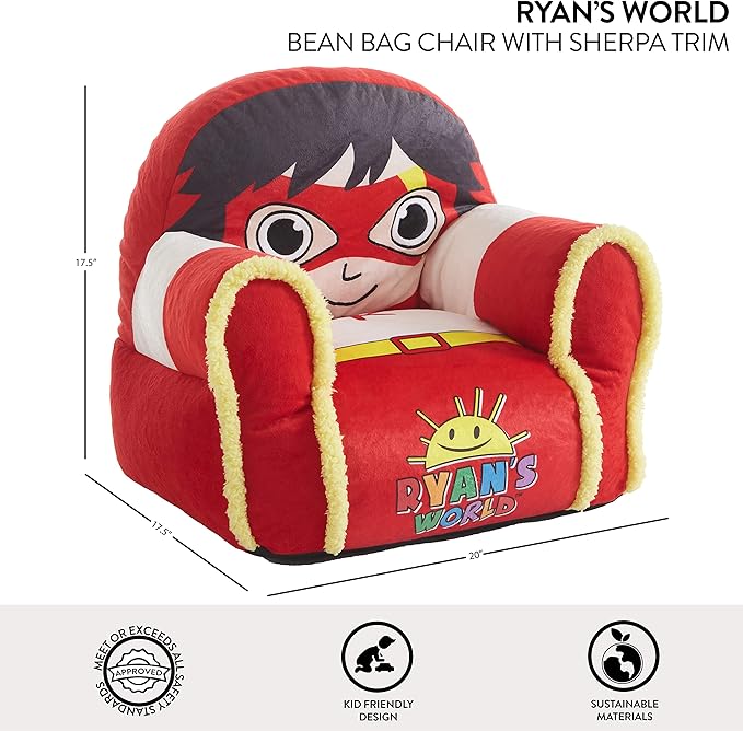 Idea Nuova Ryan's World Plush Bean Bag Chair with Sherpa Trim Red - LeafyLoom