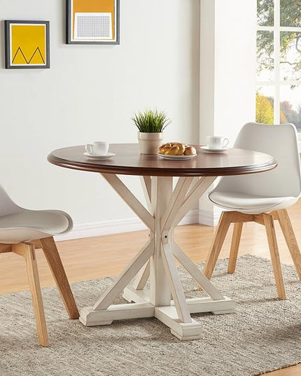 SEI Furniture Barrisdale Modern Farmhouse Dining Table, Antique White, Whiskey Maple - LeafyLoom