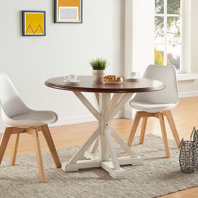 SEI Furniture Barrisdale Modern Farmhouse Dining Table, Antique White, Whiskey Maple - LeafyLoom
