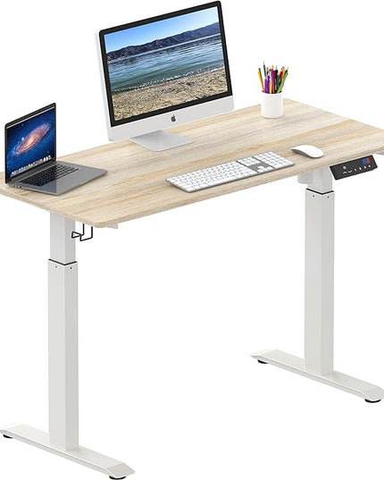 SHW Memory Preset Electric Height Adjustable Standing Desk, 48 x 24 Inches, Maple - LeafyLoom