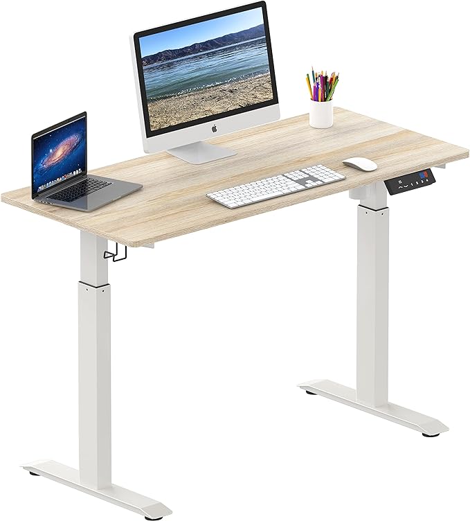 SHW Memory Preset Electric Height Adjustable Standing Desk, 48 x 24 Inches, Maple - LeafyLoom