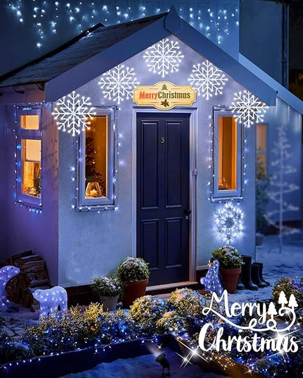 Brightown 2 Pack Christmas Snowflake Icicle Lights Outdoor - Plug-in 23.6ft 10 Drops 480LED Snowflake Window Lights, Connectable for Indoor Outdoor Porch Eaves Rooftops Christmas Decoration Brightown