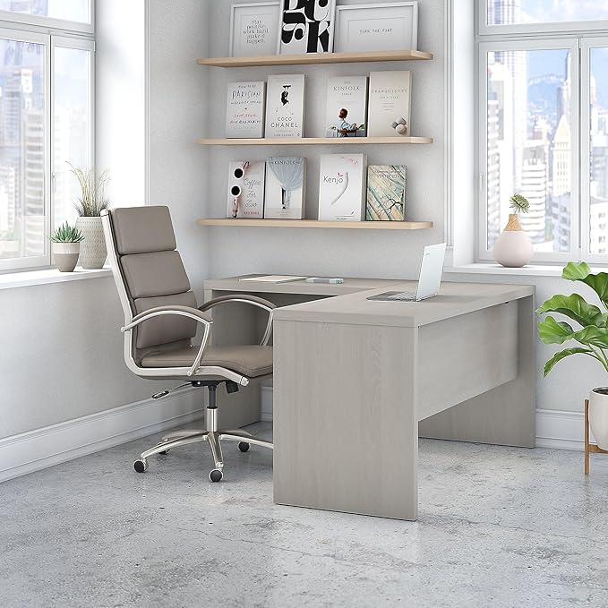 Bush Business Furniture Echo L Shaped Desk, 60W, Gray Sand - LeafyLoom