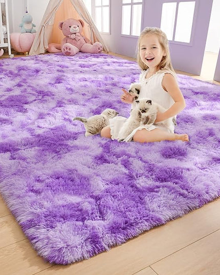 AROGAN Soft Rainbow Area Rugs for Girls Room 6x9 Feet, Fluffy Girls Bedroom Rugs, Princess Rug, Cute Colorful Carpet for Kids Teens Nursery Toddler （Purple） - LeafyLoom