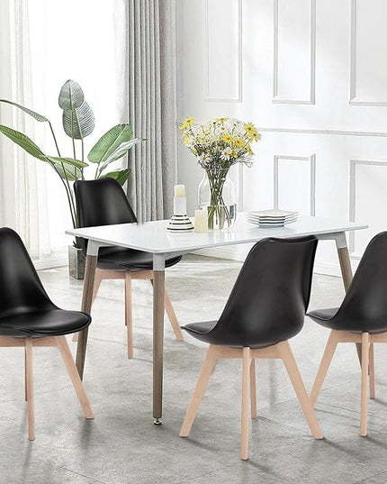 Sweetrcrispy Dining Chairs Set of 4, Kitchen Room PU Leather Mid Century Modern Chairs, Upholstered Dining Desk Chairs with Wood Legs for Home Office, Black - LeafyLoom