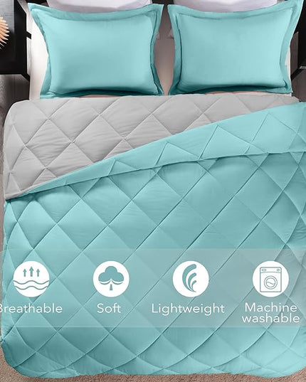 downluxe Twin Comforter Set - Turquoise and Grey Twin Comforter, Soft Bedding Sets for All Seasons -2 Pieces - 1 Comforter (66"x92") and 1 Pillow Sham(20"x26") - LeafyLoom