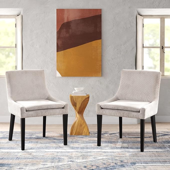 COLAMY Modern Dining Chairs Set of 4, Upholstered Corduroy Accent Side Leisure Chairs with Mid Back and Wood Legs for Living Room/Dining Room-Beige - LeafyLoom