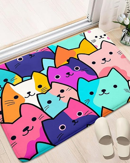 Cat Rug for Girls Bedroom - Cat Area Rug Cartoon Cat Rug Carpet for Kids Room Cute Cat Rugs Room Decor Colorful Anime Rug with Cat Printed, 2x3 Feet - LeafyLoom