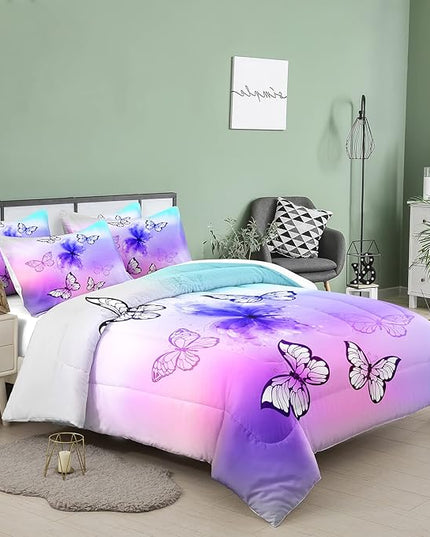 Tailor Shop Purple Butterfly Kids Full Size Comforter Sets Pink Butterfly Bedding Set for Girls Teens Tie Dye Butterflies Comforter Set Room Decor Set with 1 Comforter and 2 Pillowcase… - LeafyLoom